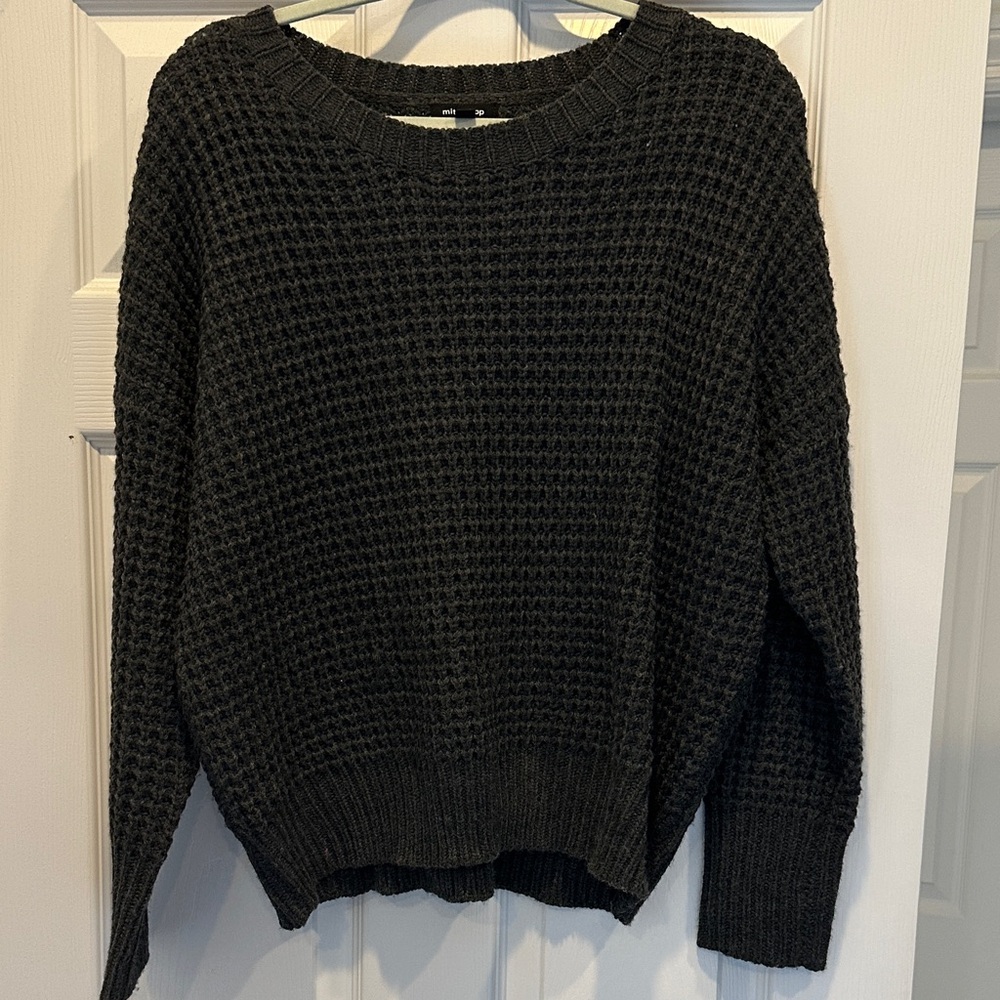 mittoshop Black Waffle-Knit Crewneck Sweater